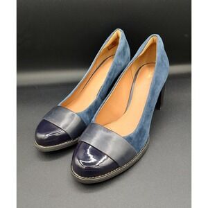 Clarks Artisan Women Blue Suede Cap Toe Block Heels Pumps Shoes US 7 M